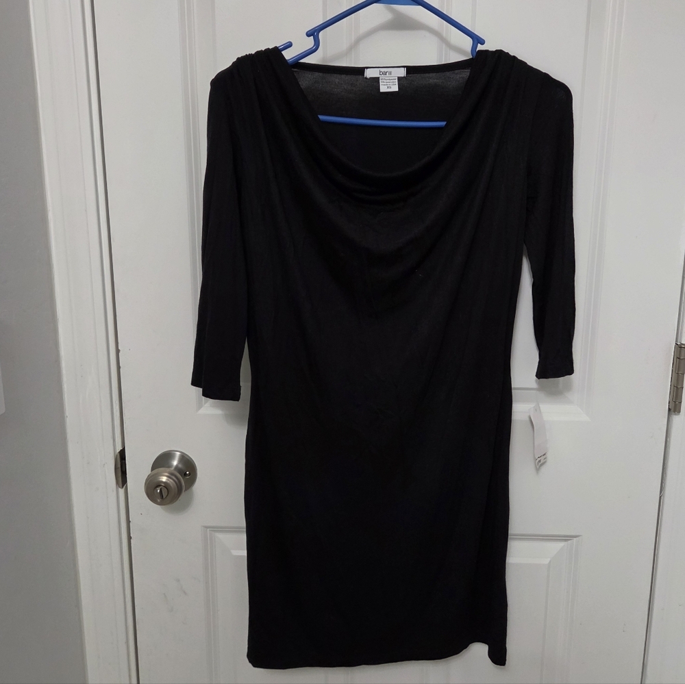 Bar iii women's cowlneck 3/4 sleeve mini dress Black Size XS